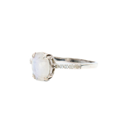 Elizabeth  - Rainbow Moonstone White Topaz Ring