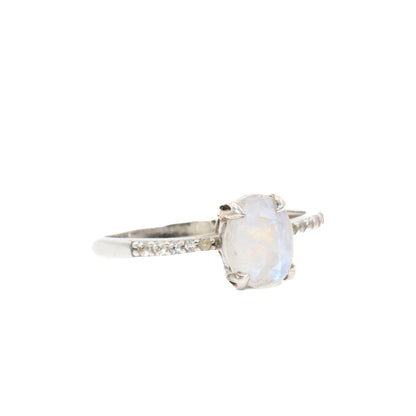 Elizabeth  - Rainbow Moonstone White Topaz Ring