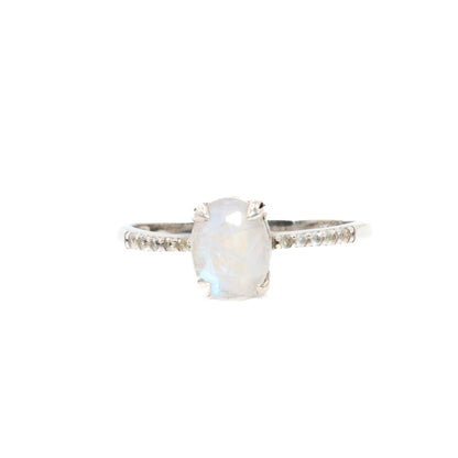 Elizabeth  - Rainbow Moonstone White Topaz Ring