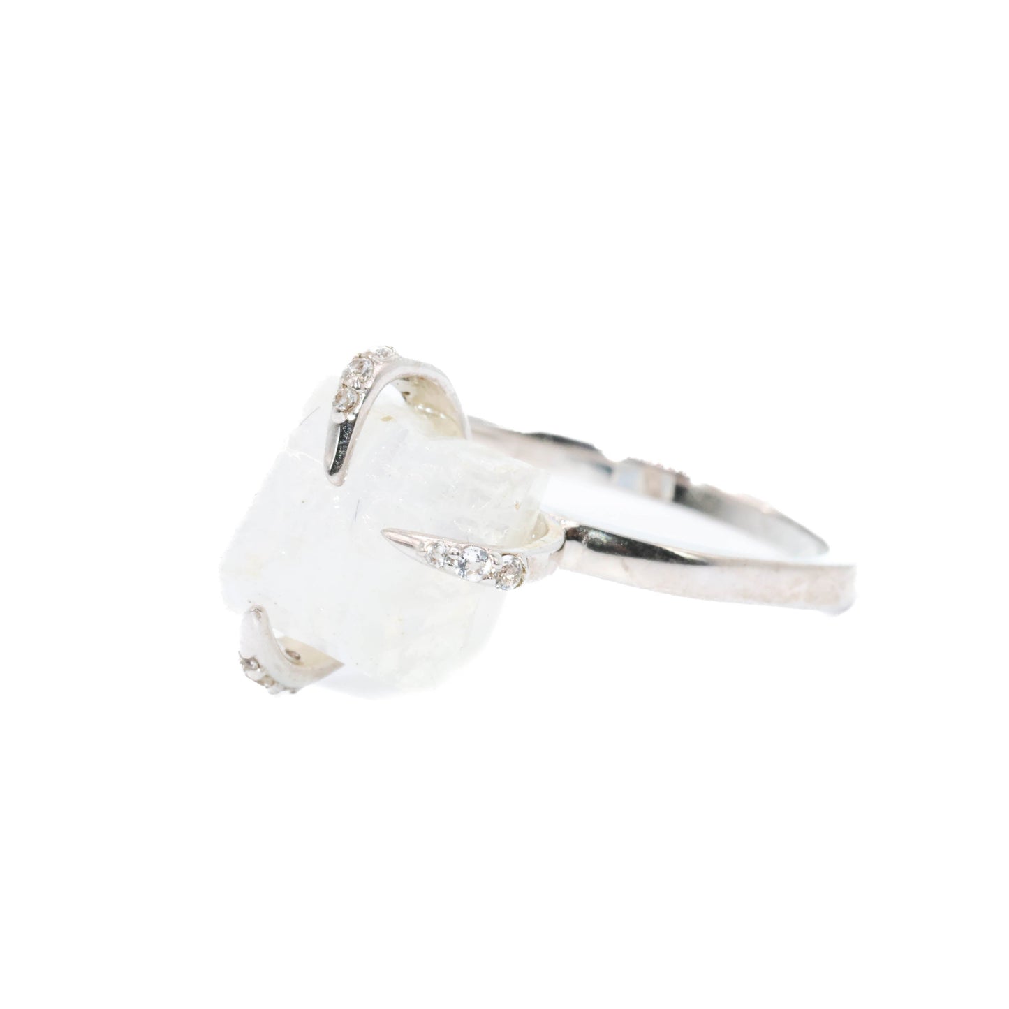 Maleficent  - Rainbow Moonstone White Topaz Ring