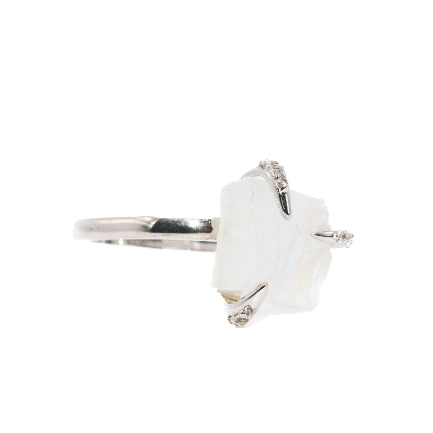 Maleficent  - Rainbow Moonstone White Topaz Ring