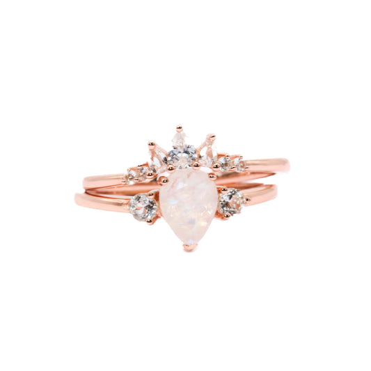 Aurora - Rainbow Moonstone White Topaz Ring