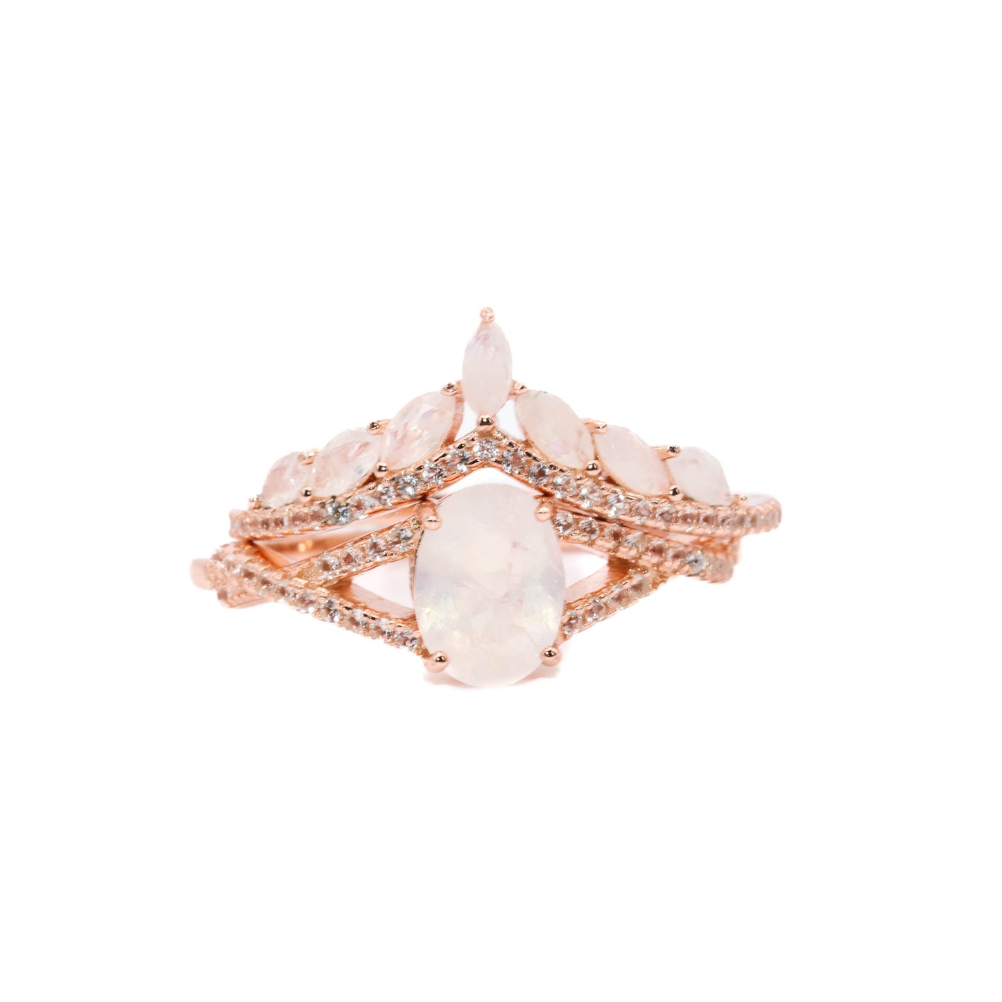 Juliet  - Rainbow Moonstone White Topaz Ring