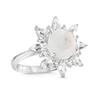 Rapunzel - Rainbow Moonstone, White Topaz Ring