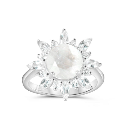 Rapunzel - Rainbow Moonstone, White Topaz Ring