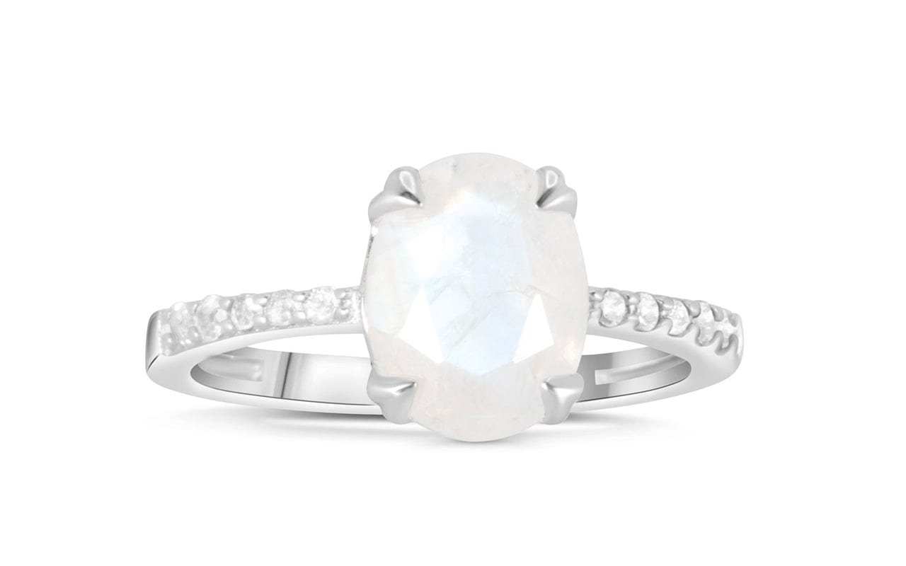 Elizabeth  - Rainbow Moonstone White Topaz Ring